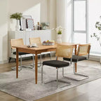 2Pcs Modern Dining Chairs with Linen Seat, Rattan Back & Chrome Base