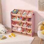 VECELO Kids Bookshelf Toy Storage with 12 Bins, Wooden Toy Rack for Toddlers, Large-Capacity Playroom Storage for Books or Toys