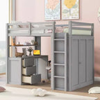 CLIHOME Full size Loft Bed with 3 Storage Drawers, Desk and Wardrobe