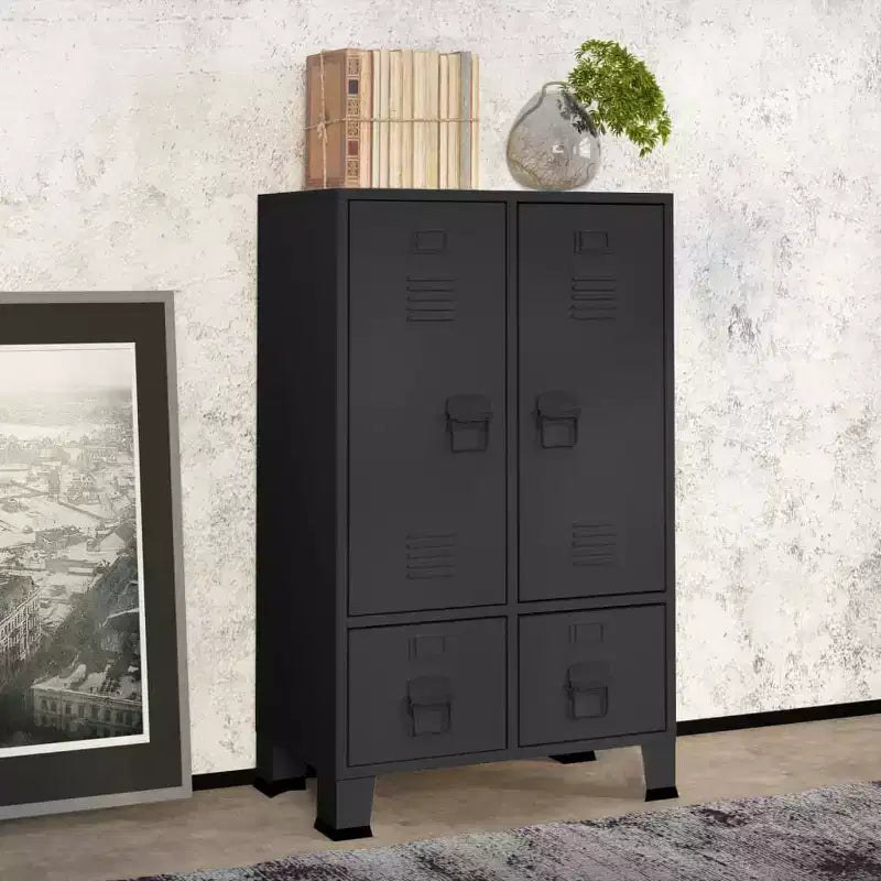 vidaXL Wardrobe Black Sheet Metal Medium Adjustable Shelves