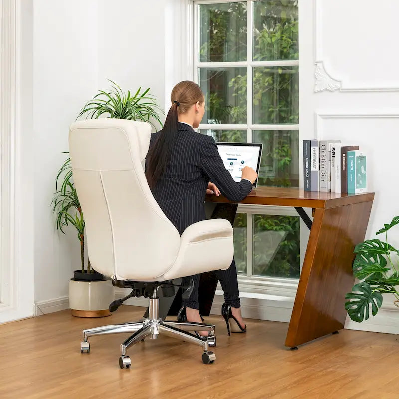 Glitzhome 48-inch Mid-century Adjustable Swivel Faux Leather Office Chair