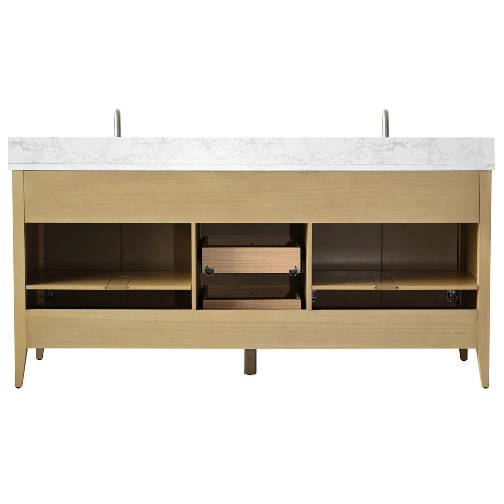 Vanity Art 72 Double Sink Bathroom Vanity Cabinet with Engineered Marble Top
