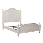 Farmhouse Cottage Queen Poster Bed ¨C Antique White with Chestnut Tops