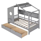 Whisen Twin Size House Bed & Kids Bed, Playhouse Bed with 2 Drawers, Storage Shelf