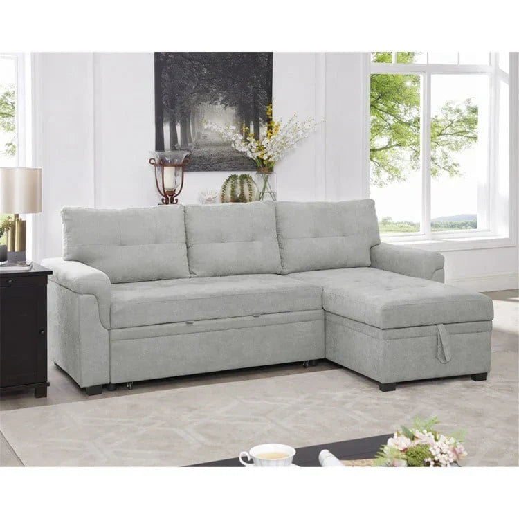 Convertible Reversible Sectional Sofa with Pull-Out Sleeper Bed, Hidden Storage Chaise, and Durable Legs