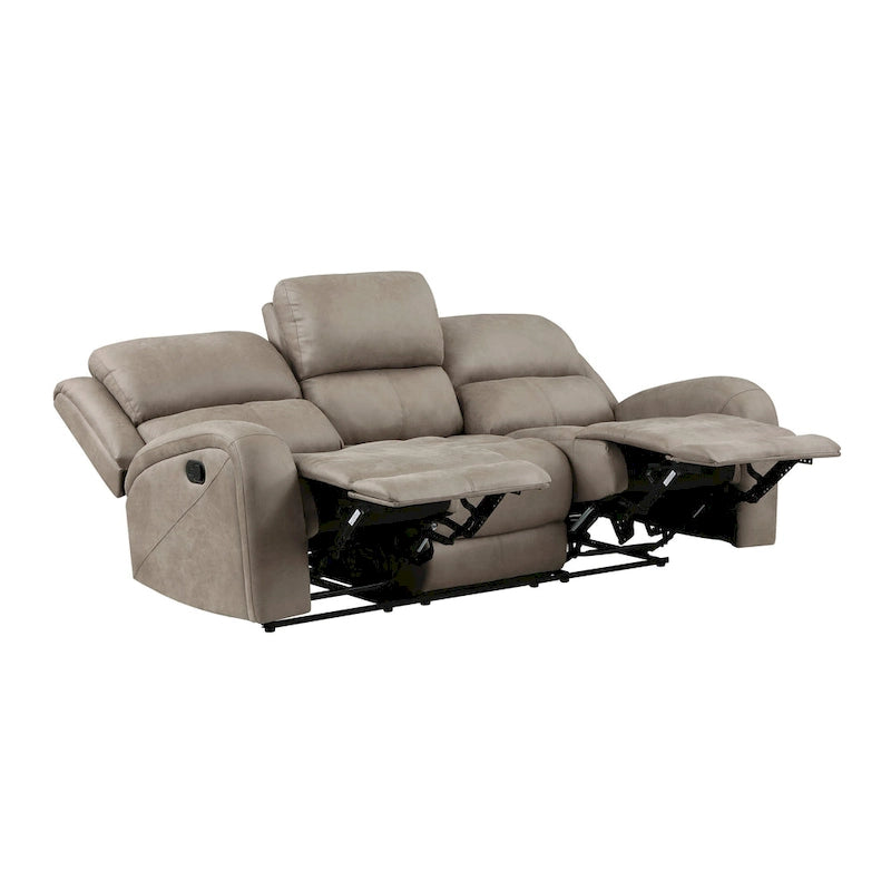 Patsy 85 Inch Manual Double Recliner Sofa, Brown Tufted Back Microfiber