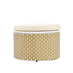 Round Outdoor Daybed Two-Tone Weave Sunbed with Retractable Canopy