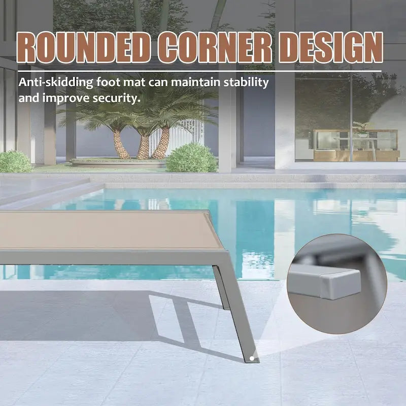 Patio Chaise Lounge Set of 3, Aluminum Pool Lounge Chairs with Side Table, Outdoor Adjustable Recliner All Weather