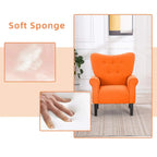 Erommy Modern Accent Chair, High Back Armchair, Upholstered Fabric Button Single Sofa with Wooden Legs for Living Room