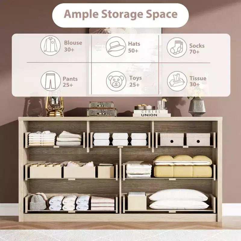 Wide Modern 7-Drawer Dresser for Bedroom, Large Wooden Chest of Drawers with Storage Organizer for Living Room, Hallway & Entryway