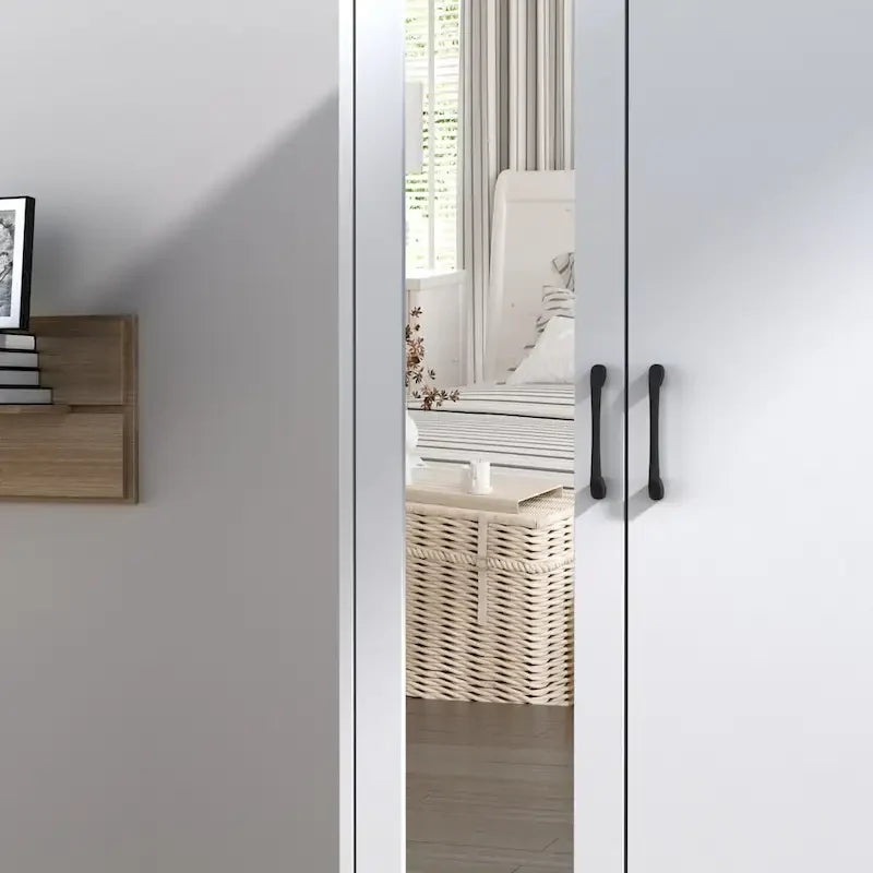 Wardrobe Clo Armoire wi/Mirror & Scalable Hanging Rod Space Saving