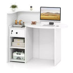 Costway Front Reception Counter Desk Checkout Office Desk with Open Shelf & Lockable Drawer White/Brown/Black