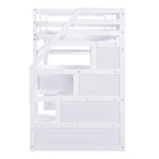 Twin Size Loft Bed with Desk and Shelves, Two Built-in Drawers, Storage Staircase