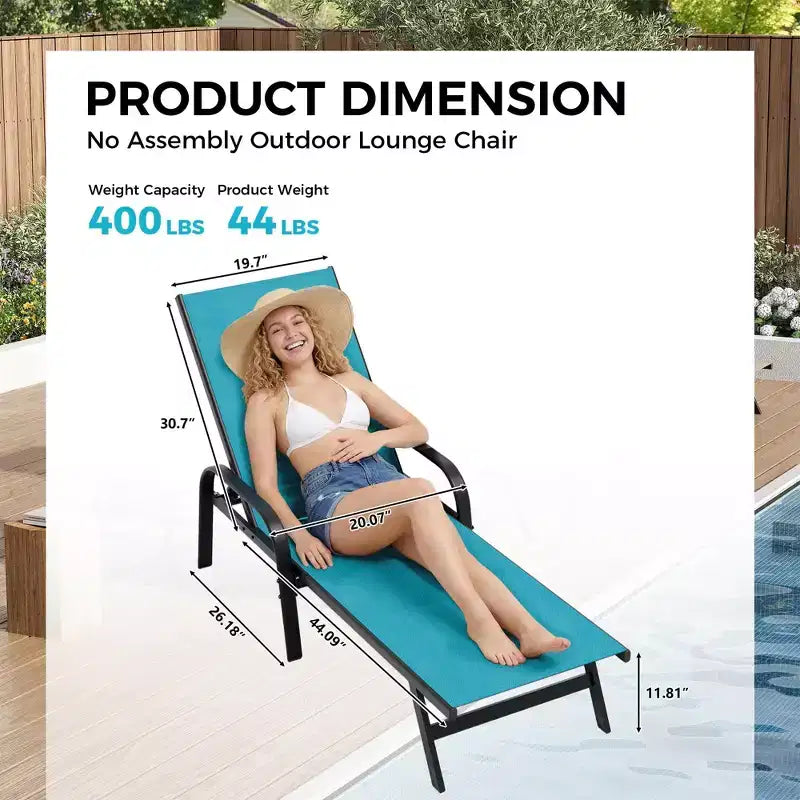 Outdoor Lounge Chair Set of 2  5-Position Adjustable Recliner, Textilene Fabric, 76 Pool Chaise for Patio, Garden & Poolside