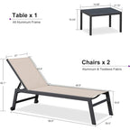 PURPLE LEAF Patio Chaise Lounge Set for 2 Outdoor Chaise Lounger Chair with Aluminum Frame