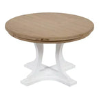 Round Wood Coffee Table, Rustic Brown & White, Criss-Cross Base