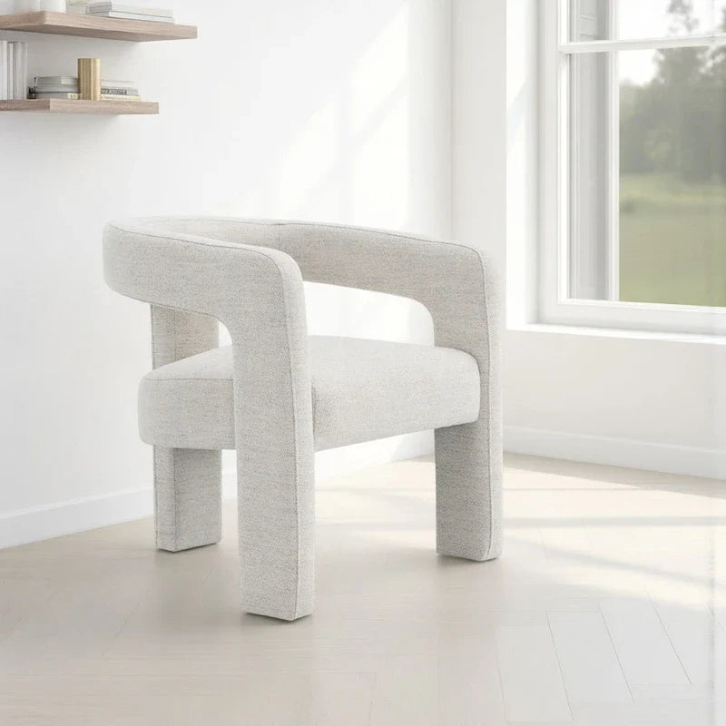 Side Dining Chair Set of 2, Textured Off White Boucle, Curved Back