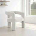 Side Dining Chair Set of 2, Textured Off White Boucle, Curved Back