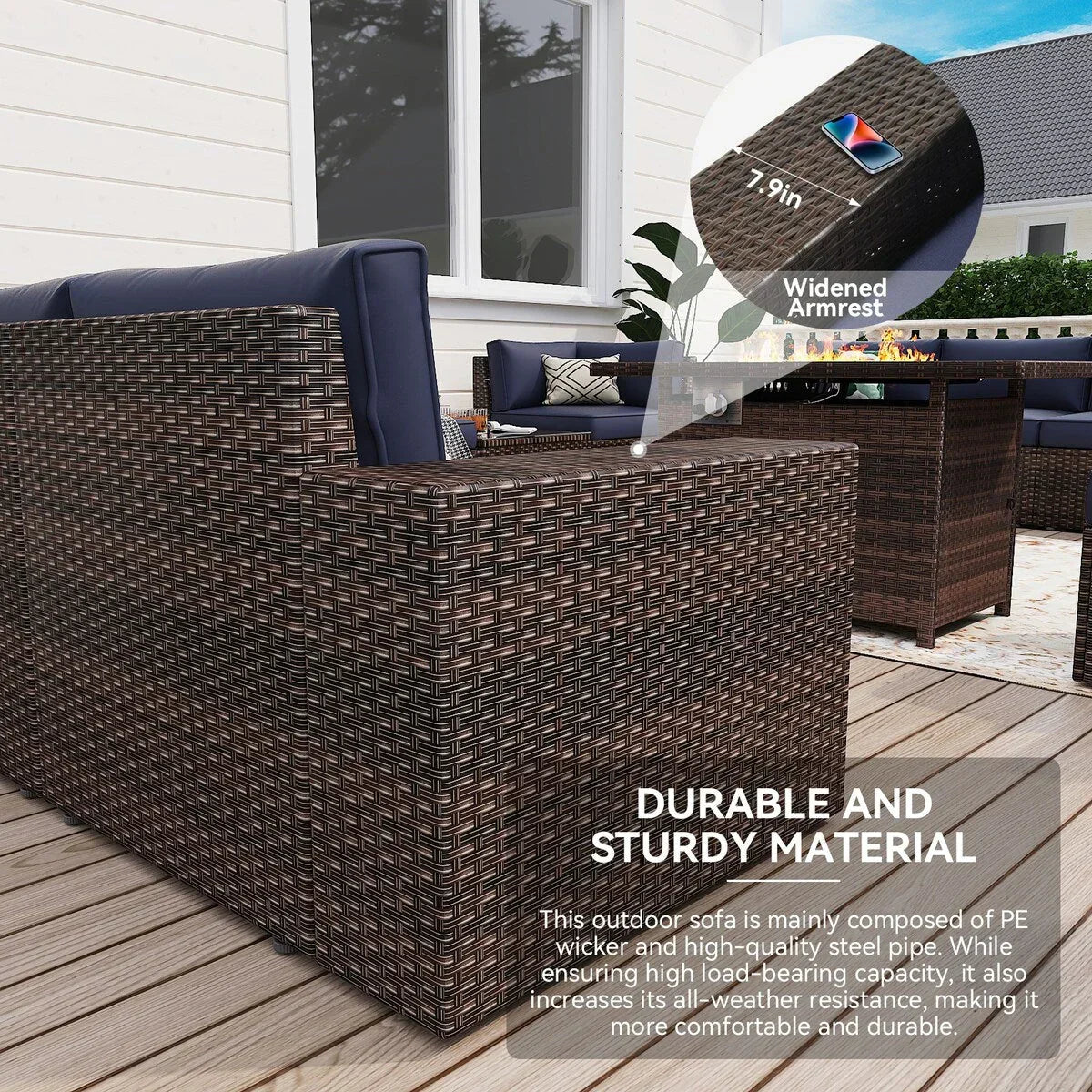 13 Pieces Patio Furniture Set with 44Fire Pit Table