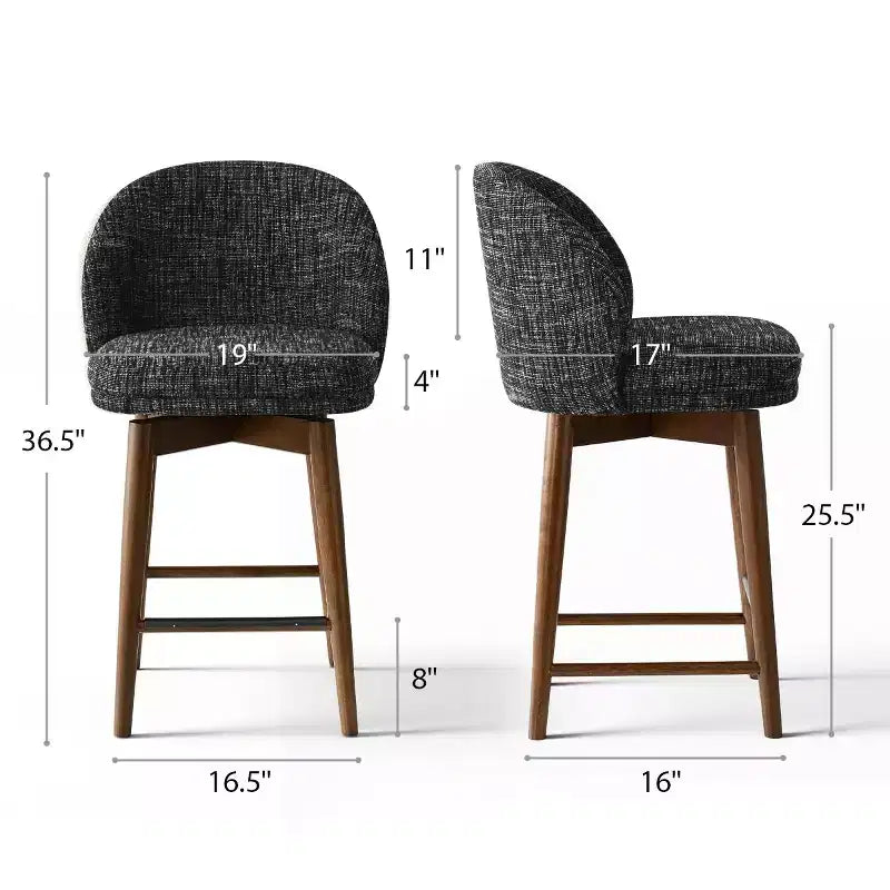 Set of 2 Modern Swivel Counter Stools with Upholstered Seat, 360 Rotating Kitchen Island or Home Bar Chairs with Solid Wood Legs-Panipeachy