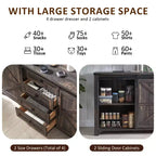 SinCiDo Farmhouse 60Dressing Table with Sliding Barn Door and 4 Drawers,Drawer Cabinet Living Room,Bedroom,Coffee Bar