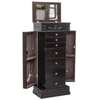 Stylish Jewelry Armoire with Mirror and Necklace Hooks - 18.5 x 12 x 42
