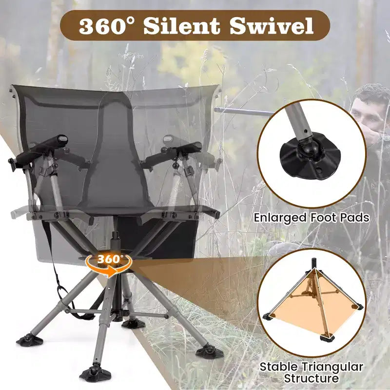 Costway Portable Hunting Chair w/360 Swivel Adjustable Legs & Armrests Holder