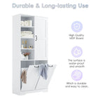 Bathroom Storage Cabinet with Drawers, Tilt-Out Laundry Hamper, Multiple Storage Space, Open Shelve, Adjustable Shelf