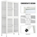 Four Glass Door Storage Cabinet with Adjustable Shelves and Feet Cold-Rolled Steel Sideboard Furniture