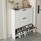 3-Tier White Wood Shoe Cabinet with Drop Front
