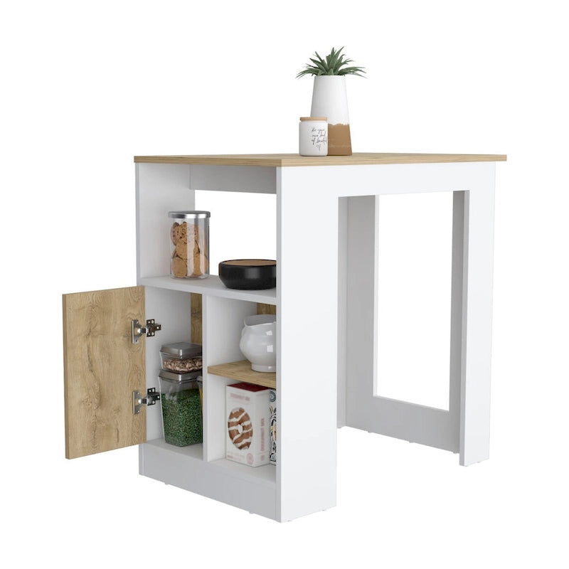 Kitchen Island with 1-Door Cabinet Push to open System and Side Shelves