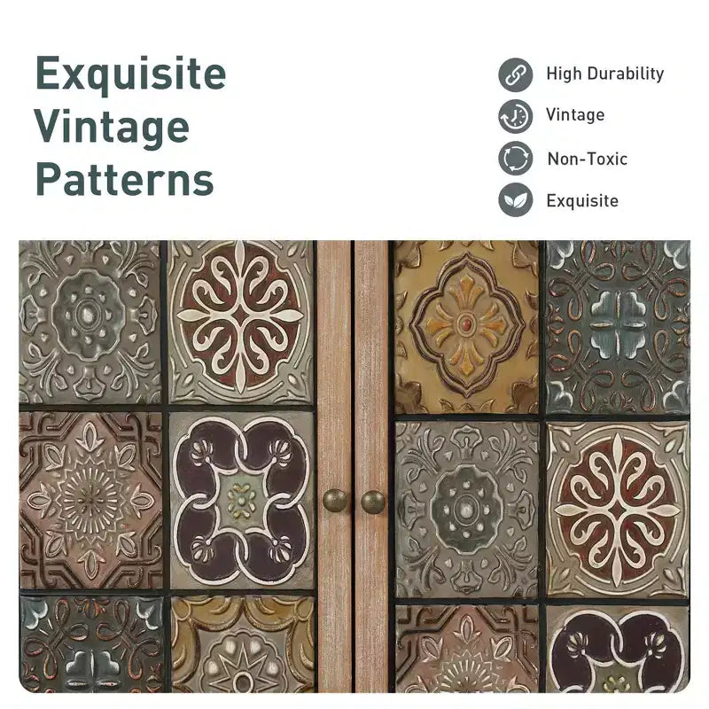 Captiva Designs Accent Distressed Checkered Patterns Storage Cabinet with 2 Doors for Entryway Living Room