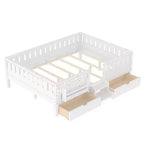 Bellemave Queen Size Toddler Bed with 14 Safety Guardrails, Space-saving Bed Frame with Built-in Bookshelves & 2 Under-Bed Storage Drawers