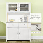 63.5 Kitchen Buffet w/ Hutch, 4 Shelves, Drawers, Framed Glass Doors