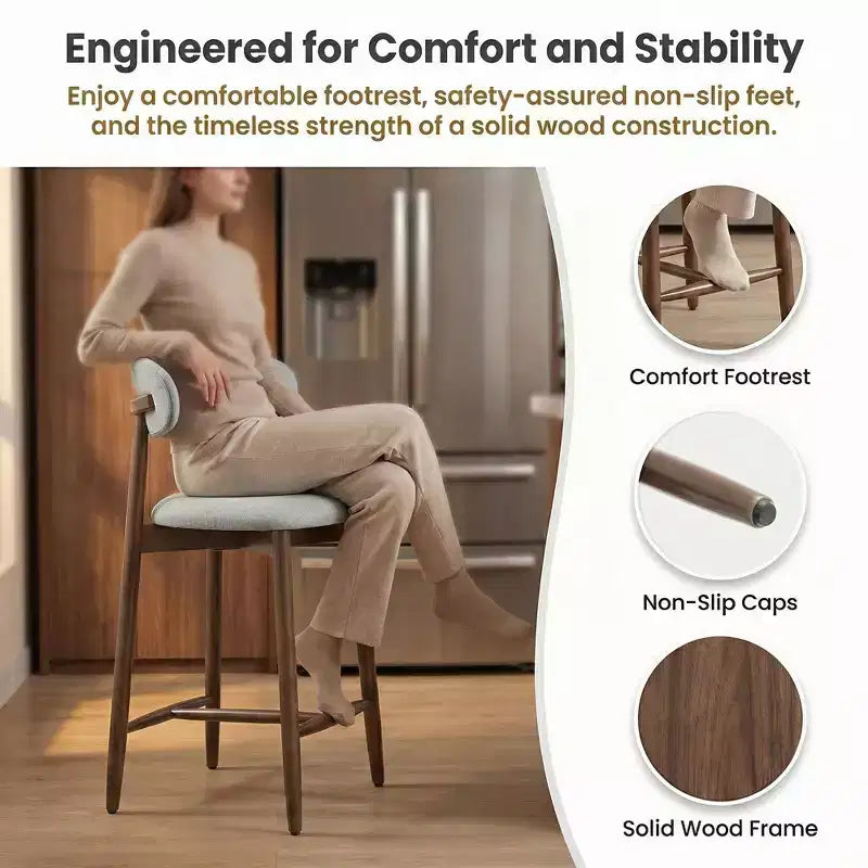 Ora Maison Set of 2/4/6 Counter Height Upholstered Bar Stool with Fabric & Walnut Finish