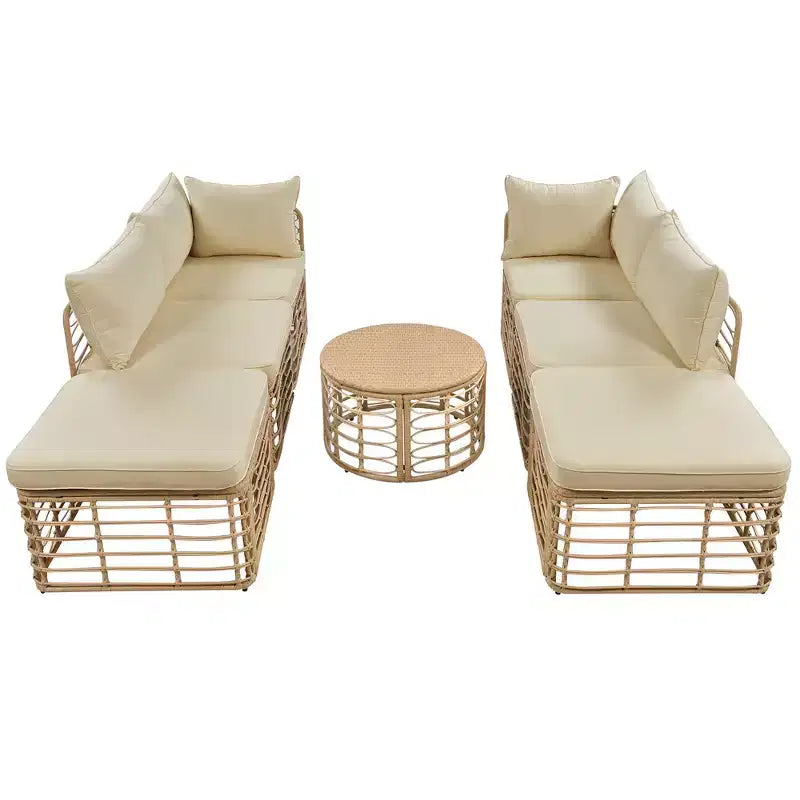 Whisen Weather-Resistant Rattan Outdoor Sectional Sofa Set Patio Couch Set with Thick Cushions and Pillows, Freely Combined Conversation Sets