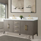Vanity Art 72 Double Sink Bathroom Vanity Cabinet with Engineered Marble Top