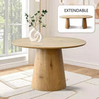 Expandable Round to Oval Dining Table Set with 4 Velvet Armchairs, Modern Pedestal Design, Seats Up to 8 People-Panipeachy