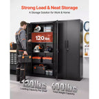 VEVOR Metal Storage Cabinet, 68.9 in Lockable Steel Garage Cabinet with 4 Adjustable Shelves, 2 Magnetic Doors, 2 Keys, 5 Tiers Tool Storage, Black