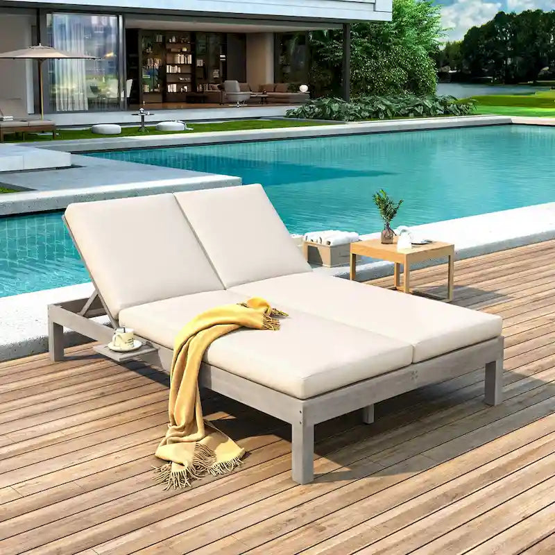5-Position Adjustable 2 Chaise Lounge,Folding Trays for Poolside,Patio