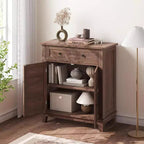 31.5 Rustic Storage Cabinet, with Slatted Doors, 3-Tier Adjustable, Double Door Locker, for Kitchen, Dining Room, and Home Office