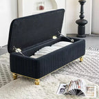 Okak Modern Luxury Flip Top Deep Button Ottoman Bench with Gold Decor & Metal Legs,Upholstered Storage Bench for Living Room,Bedroom