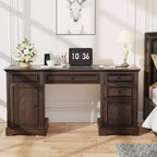 60 Farmhouse Executive Desk for Home Office - Wooden Writing Desk with Drawers, Cabinet Storage, Rustic Home Office Desk for Work Study