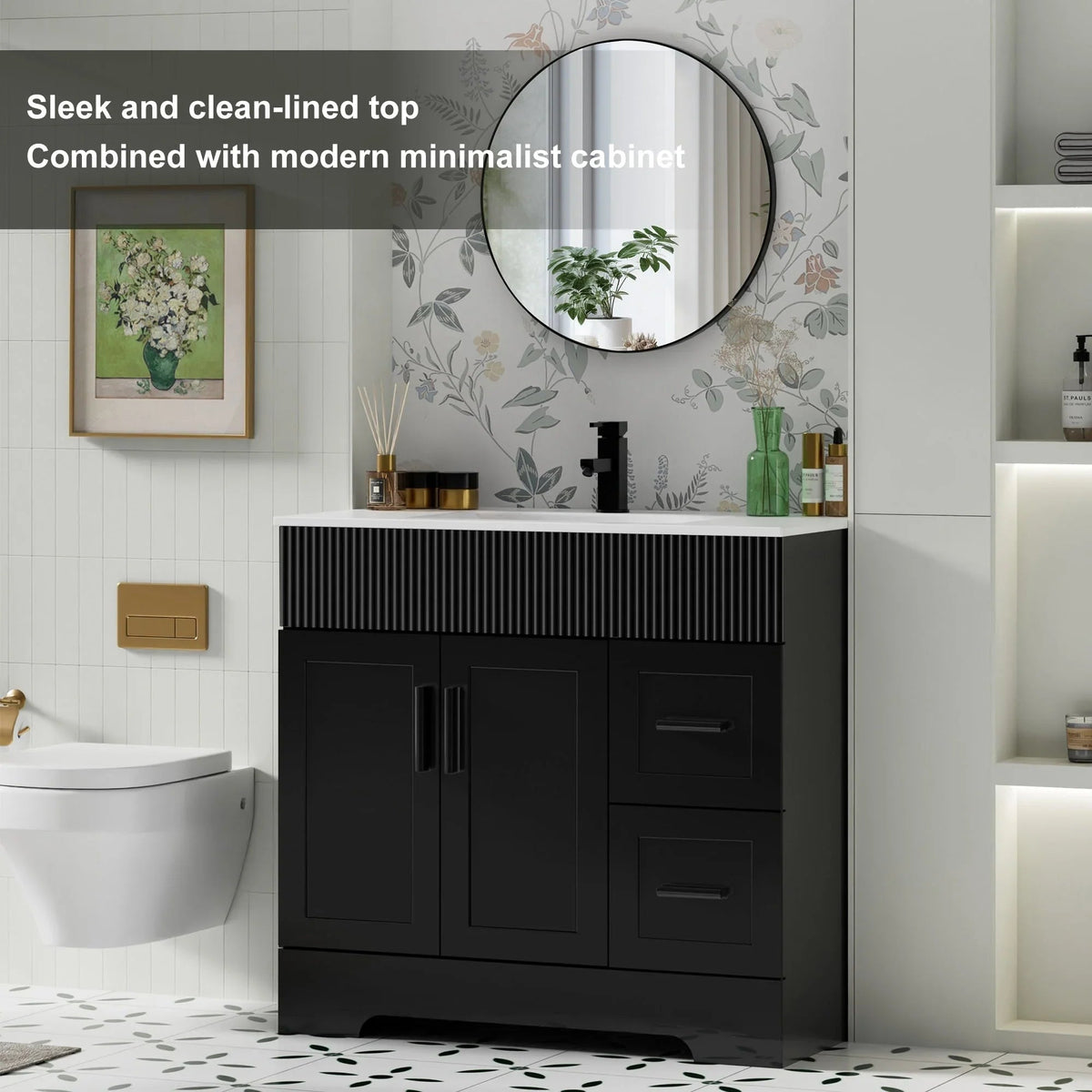 Wavy Line 30/36/48 Bathroom Vanity Set with Sink & Faucet