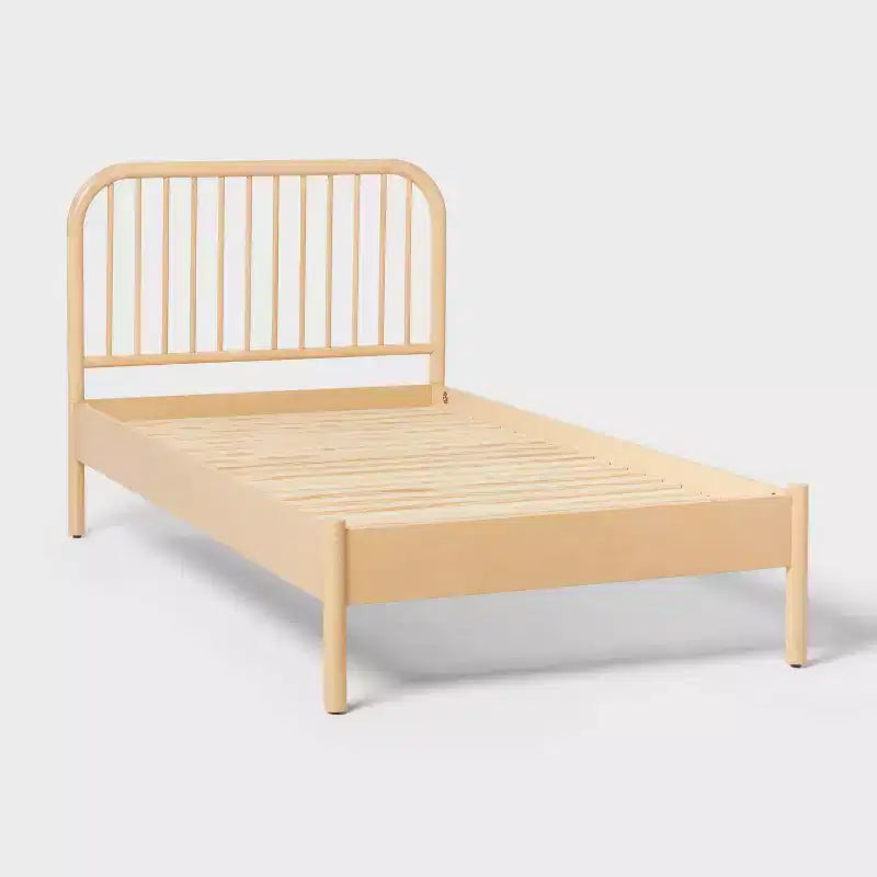 Twin Natural Wood Platform Bed, Kids Rubberwood Frame