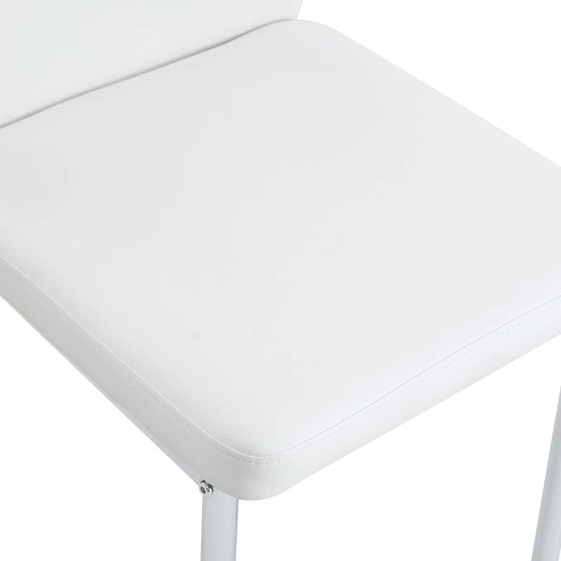 Luxury Simple Chair Set of 6 PU High Resilience Dining Chair with Metal Silver Leg Kitchen Armless Side Chair