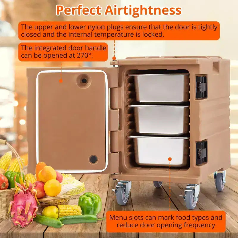 Premium Catering Food Warmer - Insulated Hot/Cold Carrier for 6 Full-Size Pans with Heavy-Duty Casters