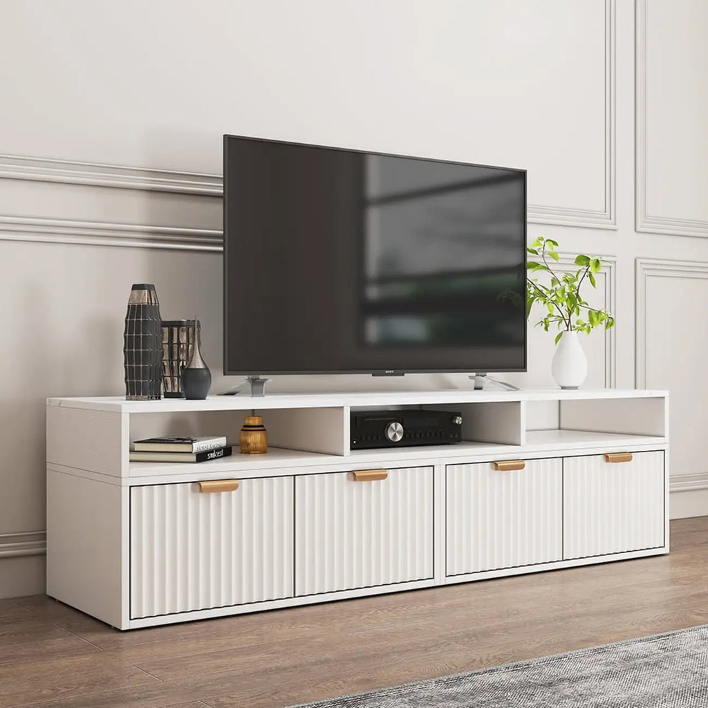 Modern White 2-Drawer Open Storage Corner TV Stand