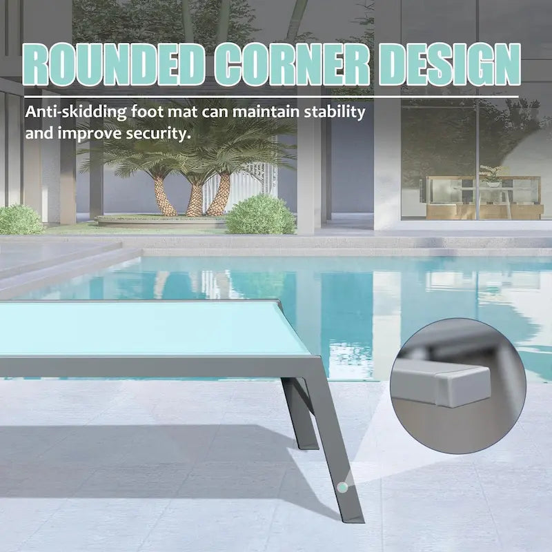 Patio Chaise Lounge Set of 3, Aluminum Pool Lounge Chairs with Side Table, Outdoor Adjustable Recliner All Weather