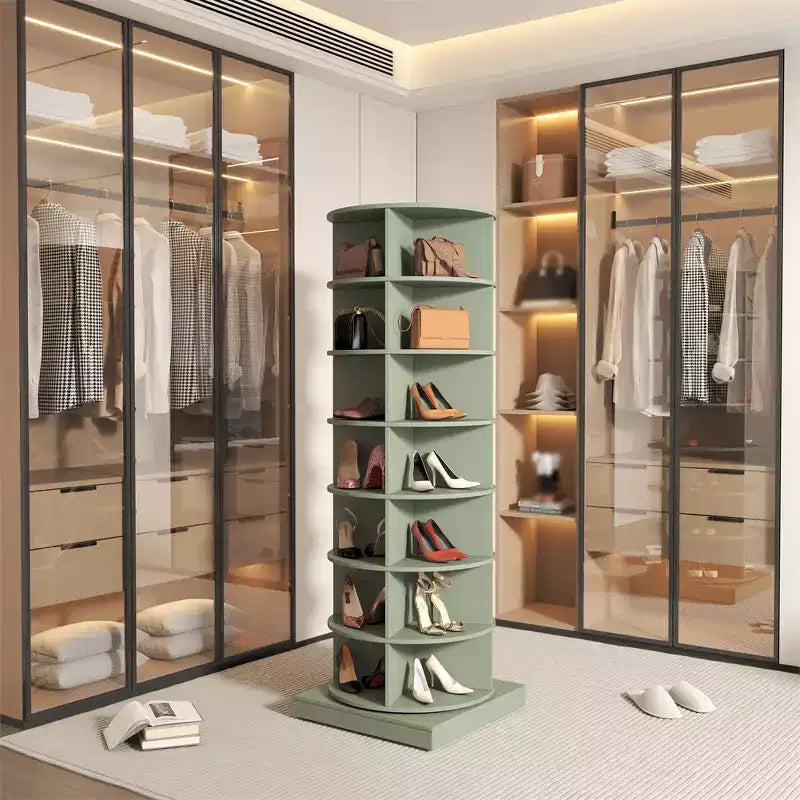 Spinning Shoe Rack Tower, 360 Revolving Display Shoe Closet, Round Vertical Storage Shoe Rack, Rotating Handbag Shoes Organization